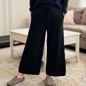 Max Studio London Black Knit Wide Leg Culottes Breezy Relaxed Crop Pants Boho